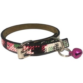 Resim Dijital Desenli Derili 1 CM Metal Kilit Tokalı Zilli Kedi Tasması 