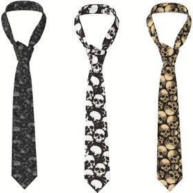 Resim Gotik Kafatası Baskılı Erkek Kravatı - Şık Polyester, İş ve Günlük Kullanım İçin Mükemmel 