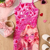 Resim TrendyGirls Kız Modası | TrendyGirls Pembe Karikatür Kız Kalp Baskılı Askılı Elbise | Kolsuz Bodycon Mini Elbise Gençler ve Kızlar İçin | Yaz, Plaj Tatilleri ve Rahat Gezintiler İçin Mükemmel | Dayanıklı Polyester, Parlak Renkler ve Eğlenceli Tasarım, Gençler Giyim | Trendy Moda | Askılı Elbise, Gençler İçin Elbiseler 