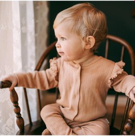 Resim Antebies Organik Pembe Jakarlı Fırfırlı Çıtçıtlı Uzun Kollu Kız Bebek Patikli Tulum 