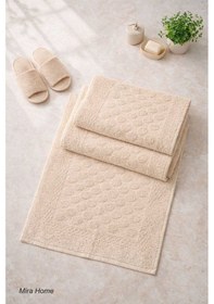 Resim 3lü Pamuklu Ayak Havlusu Seti Kabartma Desenli 50x70 Cm Bej Renkli 
