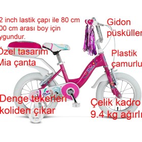 Resim Ümit Bisiklet Ümit Mia 12 Jant Çantalı Çocuk Bisikleti - Pembe 