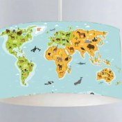 Resim Mavi Dünya Haritası 3 Çocuk Avizesi, Şık ve Eğlenceli Aydınlatma Seçeneği 