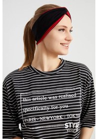 Resim Butik Tasarım Kadın Bandana Saç Bandı, Ekstra Yumuşak, Esnek, Doğal, Pamuklu Penye - Tek Ebat / Siyah Kırmızı Siyah Kırmızı 