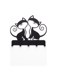 Resim Anahtar Askılığı, Metal Anahtarlık Askısı, Kedi Desenli Anahtar Askılığı Siyah Siyah 