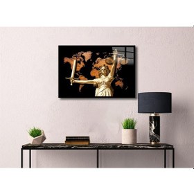 Resim Tablosan Adalet Tanrıçası Ve Dünya Haritası Çerçeveli Cam Tablo-174293 