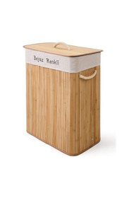 Resim Living Bambu Çift Hazneli Örme Çamaşır Sepeti - Bej - 80 Lt Çok Renkli 
