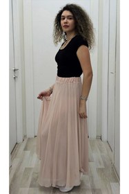 Resim lodmela Bel Lastikli Kloş Şifon Etek 6003-Pudra 