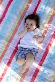 Resim Kruvasan Tişört ve Çizgili Şort Bebek Takımı - Denim Blue / 9-12 Ay 