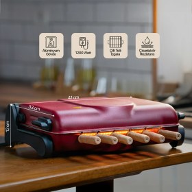 Resim Akel AB670 1200W Kırmızı Elektrikli Izgara, Kokusuz & Dumansız Mangal, Barbekü, 6 Adet Krom-Nikel Kaplama Şiş 