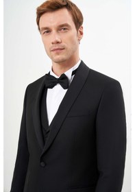 Resim Morven Erkek Siyah Poliviskon Ceromonia Santorini Slim Fit Şal Yaka Damatlık 24mc055002001 Siyah 