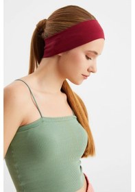 Resim Kadın %100 Pamuklu Penye, Kaymaz, Terletmez, Ultra Hafif, Spor Saç Bandı Bandana - Tek Ebat / Bordo Bordo 