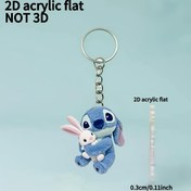 Resim 2D Düz, 1 Adet Stitch & Bunny 2D Düz Akrilik Anahtarlık - Mavi Çinko Alaşım Zincirli, Sırt Çantaları, Cüzdanlar ve Araba Anahtarı İçin Sevimli Noel Hediyesi - Dayanıklı Festival Dekorasyonu 