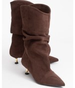 Resim Steın Kahverengi Süet Sivri Burunlu Körüklü Kadın Kısa Çizme Kahve Süet 