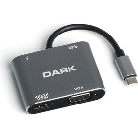 Resim Dark USB 3.1 Type-C' to 4K Ultra HD 1080p Hdmi/VGA/Pd Şarj/Usb 3.0 4in1 Çevirici Hub Adaptör (DK-AC-U31XHDV) 