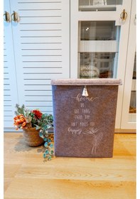 Resim Keçe Kapaklı Kirli Çamaşır Sepeti - Çok Amaçlı Saklama Kutusu Gri 