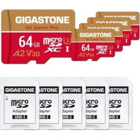Resim Gigastone 4K Game Pro 64 GB 5'li Microsdxc Hafıza Kartı Paketi ve 4K Video Kaydı Için 95 Mb/s'ye Kadar A2 Uygulama Performansına Sahip Sd Adaptör, Switch ile Uyumlu, Mikro Sd Kart Uhs-I U3 V30 