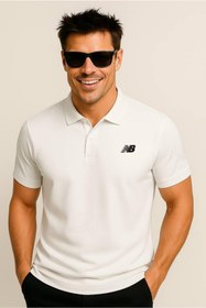 Resim New Balance Beyaz Classic Basic Logo Polo Yaka Pike Tişört MNT3415-WT 