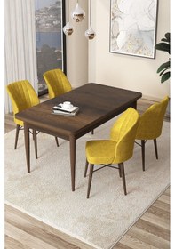 Resim Canisa Arp Serisi Sabit Mutfak Masası Takımı 70x110 Barok Desen Masa 4 Hardal Sandalye Masa Barok Ahşap Desen Sandalyeler Hardal 