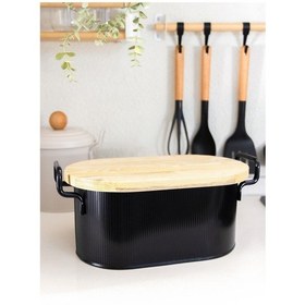 Resim The Mia Stripe Ahşap Kapaklı Ekmek Saklama Kutusu Siyah 40x22x18 Cm Siyah 