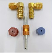 Resim Xuweiwei 90 Derece R12den R134a Adaptor Kiti Altın Yuksek Dusuk Basınc Pirinc Donusum Seti Hizli Baglayici Toz Kapak Vana Cekici Ac Donusum Seti 