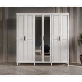 Resim GuneyStore Ücretsiz Montaj Komple Mdf Sport 6 Kapaklı Beyaz Yatak Odası Takımı Baza Dahil 