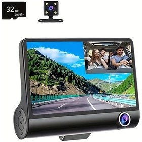 Resim Motion003 Hd Araç Kamerası 3 Lens 32gb Hafıza Kartlı 4 İnç Ekran Ön İç Arka Görüş 1080p 