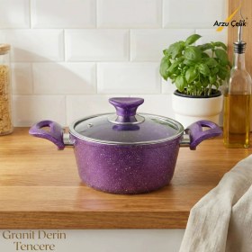 Resim Arzu Çelik 18 Cm Granit Derin Tencere Cam Kapak - Violet 