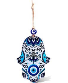 Resim İlyasoğlu Hamsa Cam Nazar Boncuklu Renkli Desenli Duvar Süsü 18x11cm 