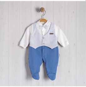 Resim Lamato Baby Çizgi Yelek Papyonlu Bebe Erkek Tulum Indigo 