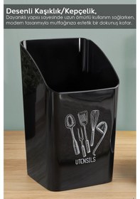 Resim 2'li Tezgah Üstü Kaşıklık - Mutfak Organizer Düzenleyici Kepçelik Kaşık Bıçak Standı Siyah Beyaz - Siyah 