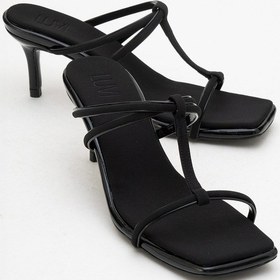 Resim Luvi Shoes Mocha Siyah Kare Burunlu İnce Bantlı Kadın Topuklu Terlik Siyah 
