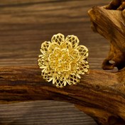 Resim 1 adet Vintage Kabile Tarzı 18K Altın Kaplama Bakır Çiçek Desenli Boş Tasarım Yüzük Kadınlar için - Düğünler, Partiler ve Yemekler için İdeal - Tüm Mevsimler için Ramazan Hediyelik Takı 