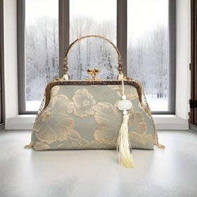 Resim Zamansız Tasarım, Püsküllü Şık Çiçekli Akşam Çantası - Kadınlar için Şık Cheongsam Esinli Omuz Çantası, Düğünler & Özel Günler İçin Mükemmel, Polyester Astarlı 