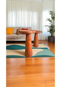 Resim Doğal Ahşap Yan Sehpa Takımı Fındık Renk 2 Li Mantar Sehpa 