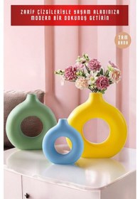 Resim Beyaz Dekoratif Vazo Seti Obje Ev Dekorasyon Masa Üstü Dekor Vazo Seti Model 23 Mavi Yeşil Sarı Mavi Yeşil Sarı 