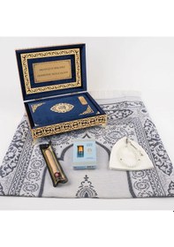 Resim Kuran + Seccade + Tesbih + Takke + Esans + Misvak Hediye Seti Orta Boy, Raşel Cilt, Lacivert 