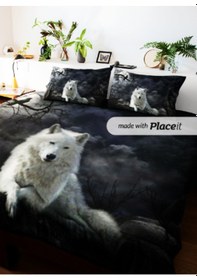 Resim Kurt Çift Kişilik Nevresim Takımı Pamuk Saten 240 260 Cm Siyah Beyaz 