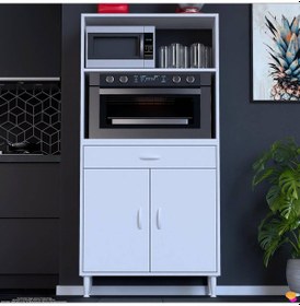 Resim Modilayn Vio Fırın Dolabı 85x163,4x32.5 Cm Çekmeceli Kapaklı Mini/midi Mikrodalga Mutfak Dolabı Beyaz 