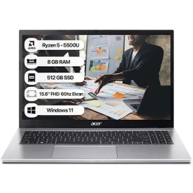 Resim Acer Aspire 3 A315-44P NX.KSJEY.006 R5-5500U 8 GB 512 GB SSD 15.6" W11H FHD Dizüstü Bilgisayar 