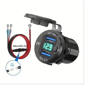 Resim Cordial Qc3 0 Alüminyum Araç Şarj Cihazı Çift Usb 18w Hızlı Şarj Led Ekran Yeşil Çizgili 