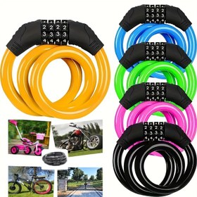 Resim 4 Haneli Sıfırlanabilir Çelik Kablo Kilidi Bisikletler & Scooterlar için - Hırsızlık Karşıtı Güvenlik, Çok Renkli Seçenekler (Siyah, Sarı, Yeşil, Pembe, Mavi), Dayanıklı PVC/Demir Yapı, Dağ, Yol ve Elektrikli Araçlar için Güvenli 3 Haneli Kombinasyon Tasarımı, Motosiklet Kilidi | Kilidin Renkleri | Dayanıklı Demir Yapı, Bisiklet Kilidi 