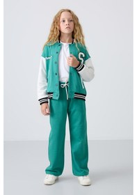 Resim Tommy Life Deniz Yeşil Pamuklu İçi Tüylü Yumuşak Dokulu Standart Fit Nakışlı Kız Çocuk Kolej Ceket - 75163 Yeşil 