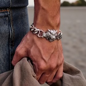 Resim Dragon Rui Avrupa ve Amerikan Retro Trend Erkek Bilekliği, Şık Kaplan Başlı Burç Yılı Kişilik Bilezik 