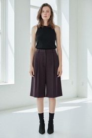 Resim Madmext Mürdüm Pileli Cepli Kadın Bermuda MG2620 