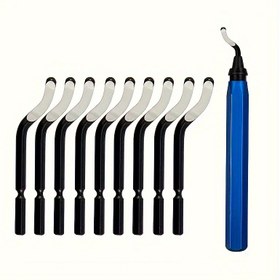 Resim 360° Dönebilir Çapak Alma Aleti Seti - 10 Parça, Metal, Reçine, Plastik ve Ahşap İçin İdeal, Çelik Saplı Metal Çapak Alma Aracı 