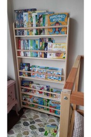 Resim MrtAhşap Montessori Kitaplık Geniş Model Yuvarlak Çıtalı 5 Katlı 