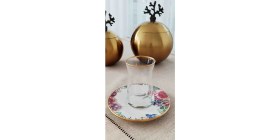 Resim His Desen Altın Yaldız Çay Seti 6 Kişilik 12 Parça 