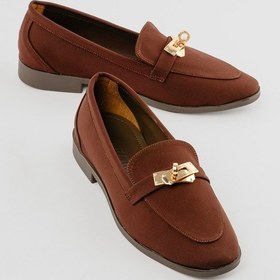 Resim Kadın Nubuk Loafer Gold Tokalı Günlük Ayakkabı Elna Kahverengi Kahverengi 