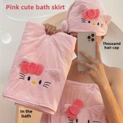 Resim Sanrio Hello Kitty Mercan Yünlü Emici Hızlı Kuruyan Banyo Havlusu Kapüşonlu Havlu Seti, Yumuşak ve Su Emici, Kare Gram Ağırlığı 300g/ , Örme Kumaş, Polyester ve Naylon, Ev İçin, Hediye 